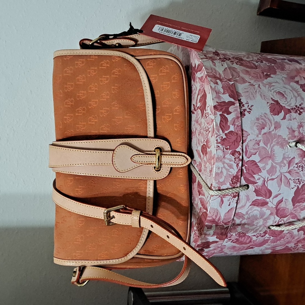 Dooney & Bourke Large Orange Fabric Equestrian Shoulder Bag